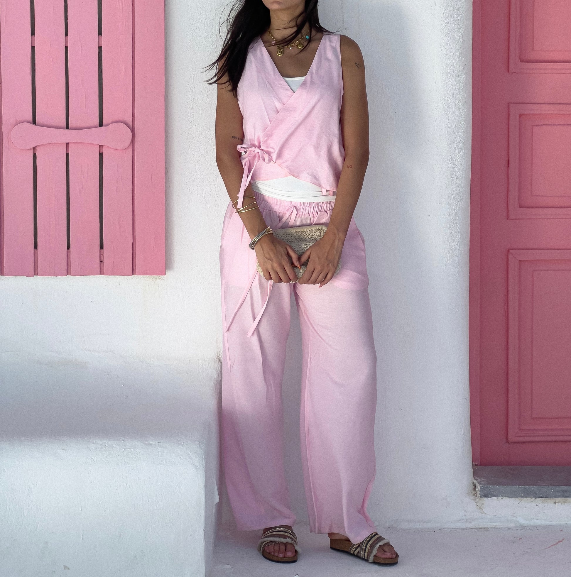 The sol Linen Pants in Pink