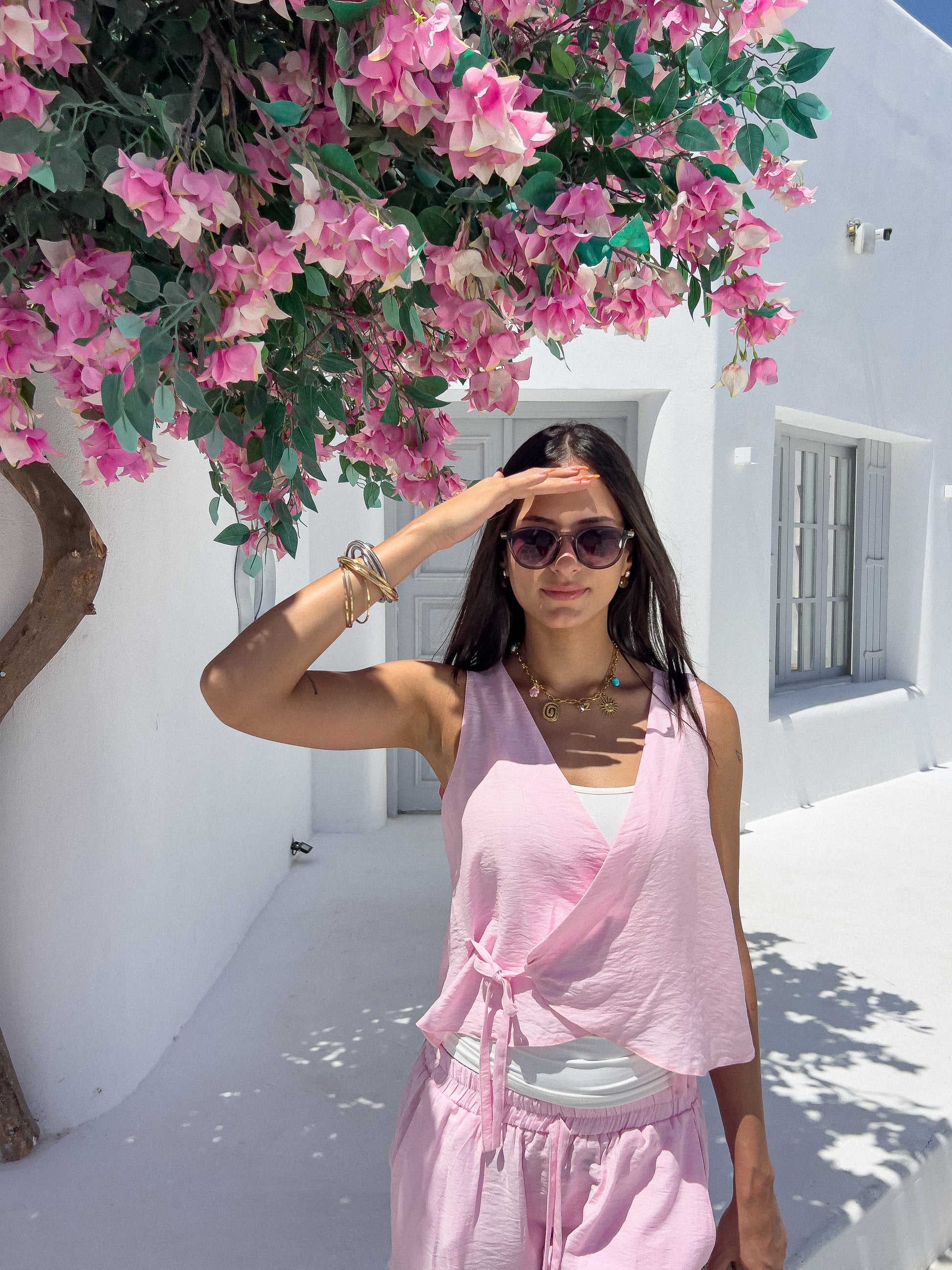 The Sol Linen Top in Pink