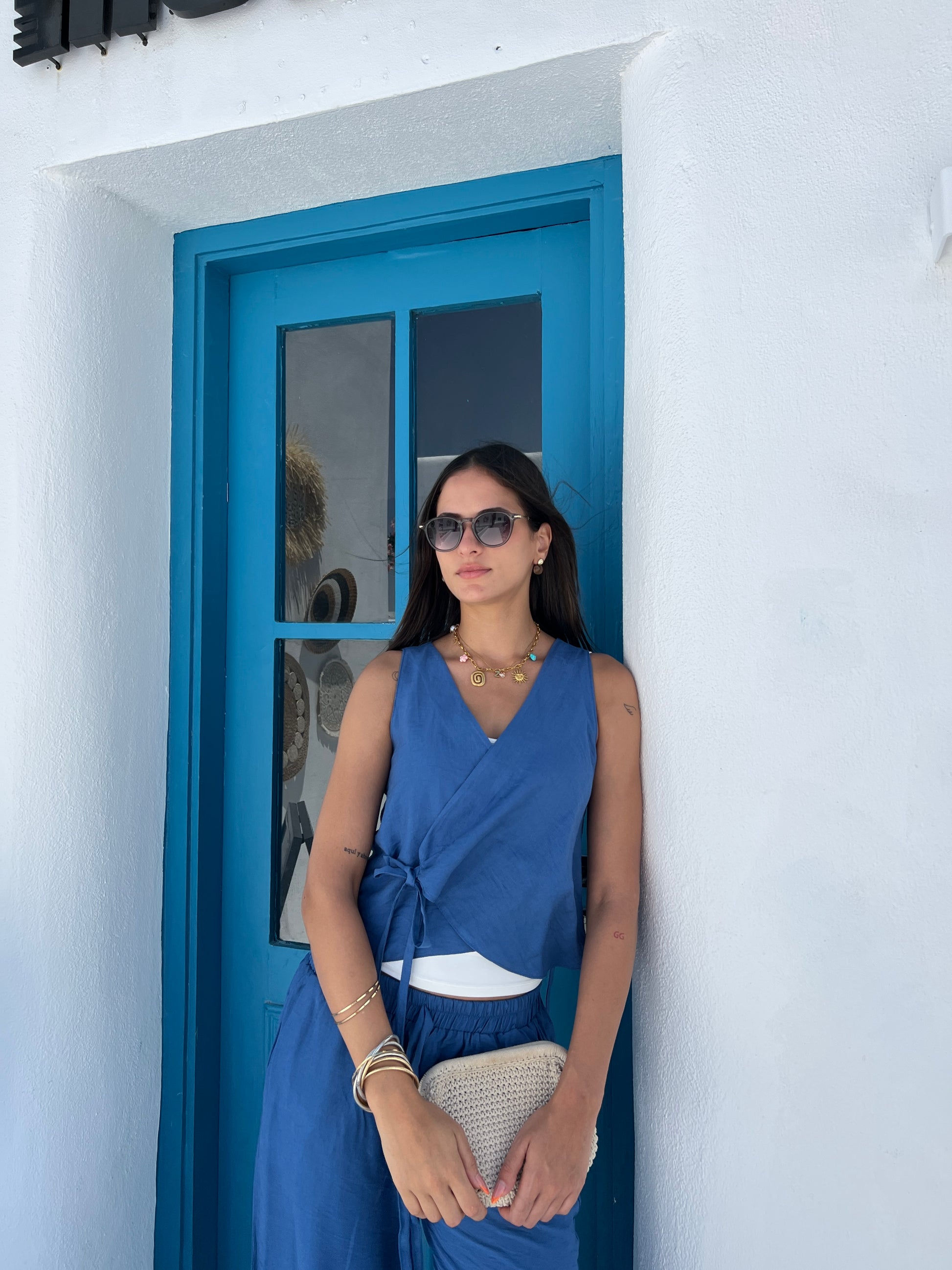 The Sol Linen Top in Blue